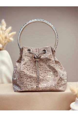 Elora Atelier Taş Detaylı Büzgülü Şampanya Çanta Çok Renkli
