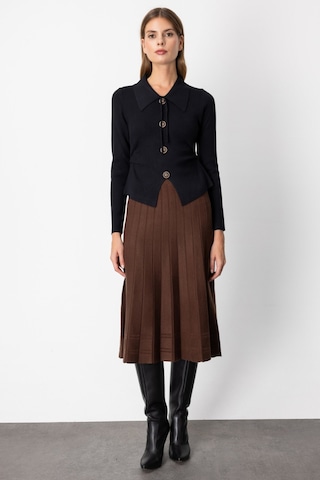 On Kadın Pileli Midi Boy Triko Etek 60201 Kahverengi Kahverengi