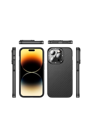 Apple Uyumlu iPhone 14 Pro Max Kılıf Mat Transparan Karbon Fiber Görünümlü Wlons Marin