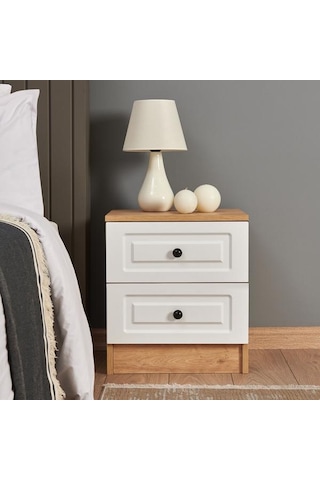 Just Home Ares 2 Çekmeceli Komodin - Safir Meşe / Beyaz Safir Meşe / Beyaz