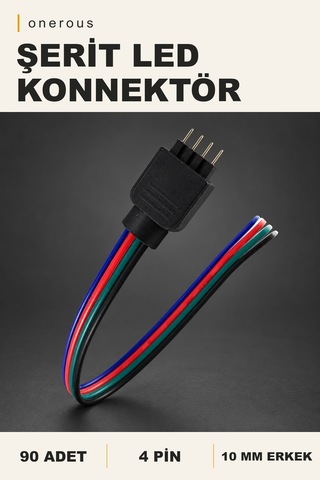 Onerous 90 Adet 4 Pin Erkek Şerit Led Konnektörü 10 Mm Siyah