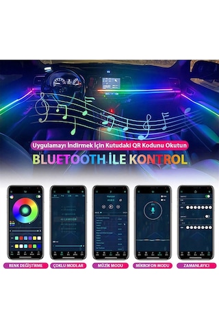 Araç İçi Atmosfer Ambiyans Led Neon Rgb App Kontrollü 18 Parça