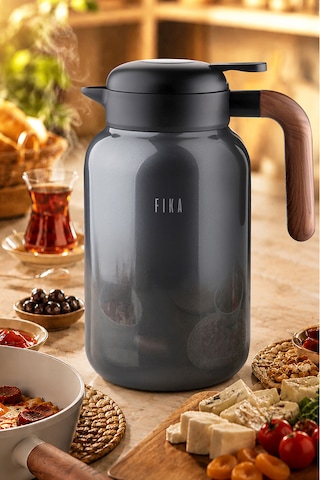 Fika Paeta Çift Katmanlı Sızdırmaz Kapaklı Çelik Büyük Boy Sürahi Termos 2 Litre Antrasit