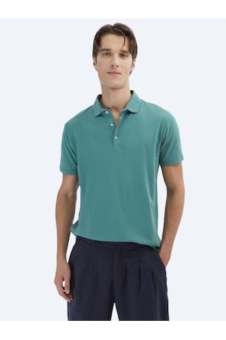 Kip Nil Yeşili Düz Polo Yaka %100 Pamuk T-shirt Nil Yeşili