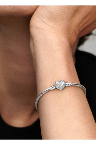Lunarie Pavé Zirkon Taşlı Kalp Klipsli Charm Bileklik Gümüş