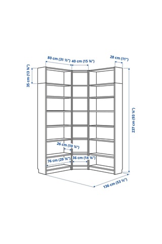 Köşe Kitaplık, Beyaz, 136/136x28x237 Cm Beyaz