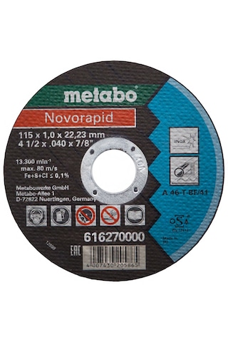 Metabo 616271000 Novorapid 115x1,0x22,23 İnox Kesme Diski 25 Adet