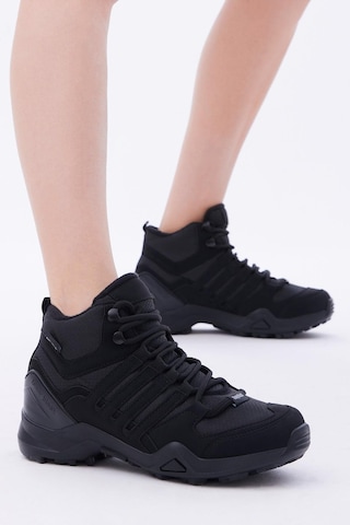 Rahat Kalıp Yanı Şerit Detaylı Bağcıklı Unisex Siyah Siyah Trekking Bot Tb242-0 Siyah Siyah