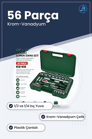 Lokma Takımı 56 Parça Ve Cr-v Çelik Ccırlı Somun Sıkma Seti Plast