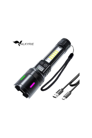 Valkyrie Şarjlı 15w Led 7 Işık Modu Çakarlı Zoom Özellikli Dijital Güç Göstergeli Uzun Pil Ömrü Siyah