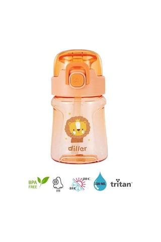 Diller Tritan Pipetli Çocuk Matara Turuncu 550 Ml Renkli