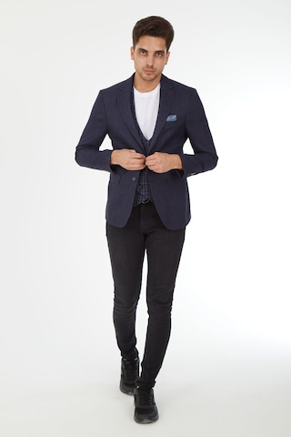 Sposo 5139 Ekose Yelekli Dar Kalıp Lacivert Erkek Blazer Ceket Lacivert