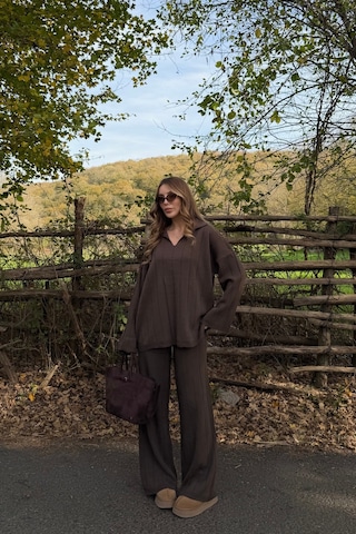 Kahverengi Polo Yaka Triko Takım - 4588 Kahverengi