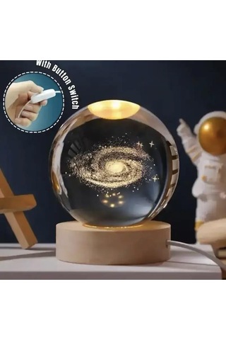 Büyük Boy Işıklı Ahşap Samanyolu Temalı Cam Küre 8cm-1268 Çok Renkli