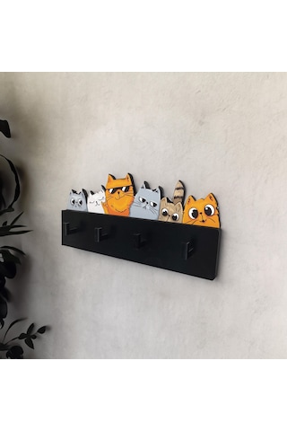 Cajuart Renkli Çizim Sevimli Kediler Duvar Askılık Anahtarlık