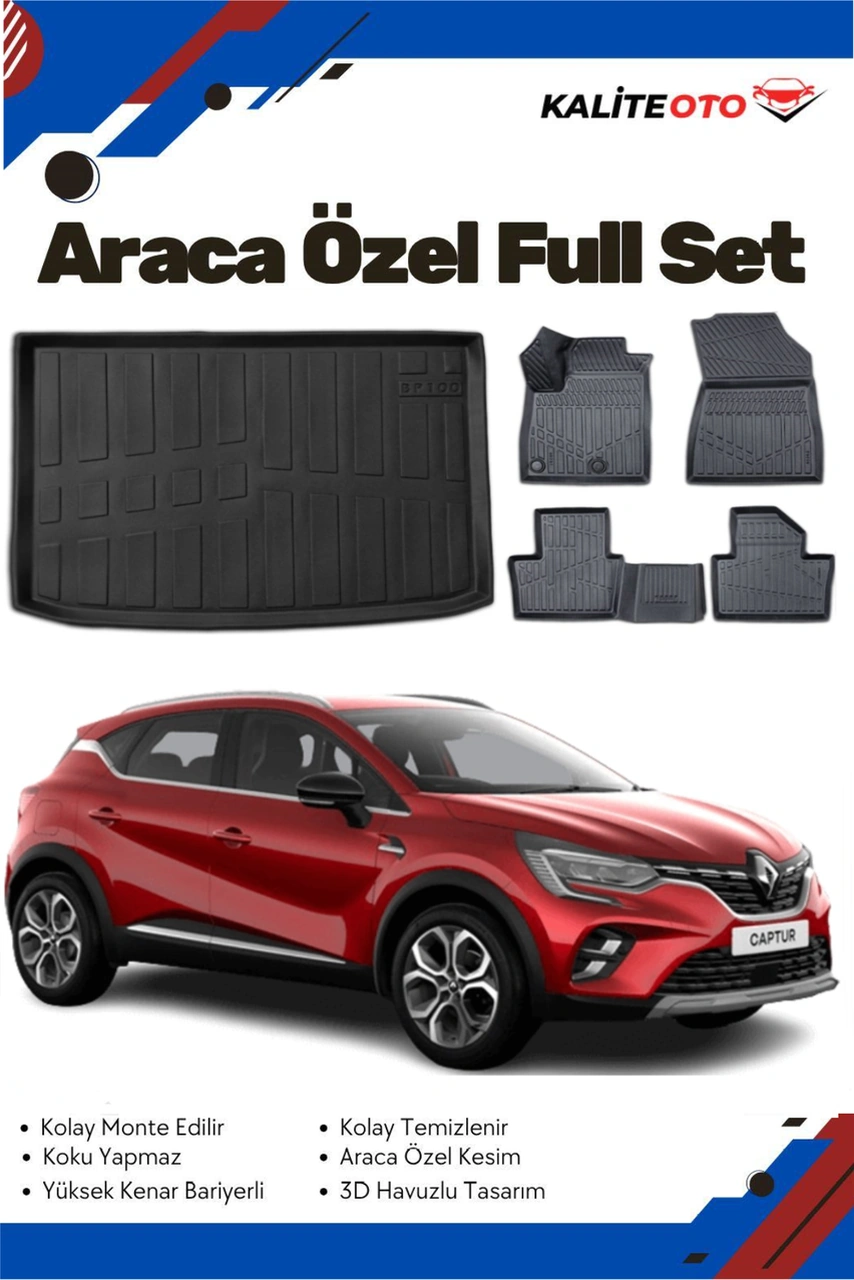 Renault Captur 2025 Model Yumuşak Paspas+alt Bagaj Havuzu Seti