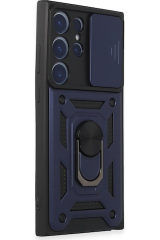 Samsung Galaxy Uyumlu S23 Ultra Kılıf Pars Lens Sürgülü Yüzüklü Standlı Korumalı Kılıf