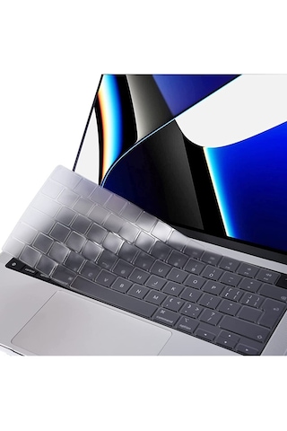 Apple MacBook Uyumlu, Pro 14.2 Inç 2025 A3434 M5 Işlemcili Türkçe Q Silikon Klavye Koruyucu Şeffaf