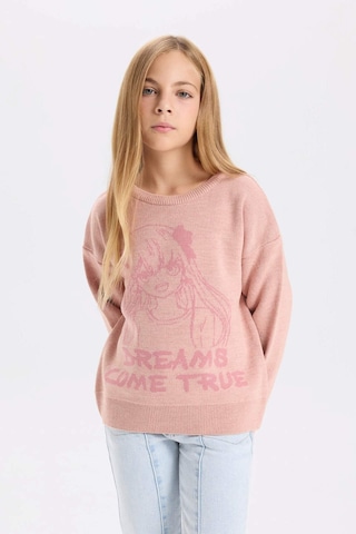 DeFacto Kız Çocuk Bisiklet Yaka Desenli Triko Kazak D3189A824WNPN186 Pembe