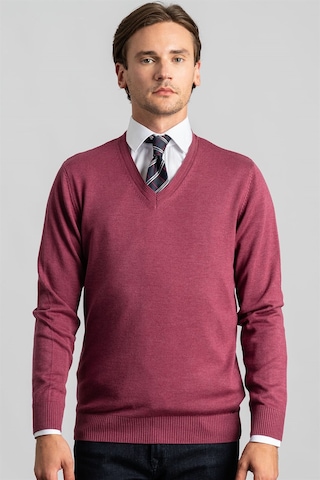Tudors Slim Fit Dar Kesim V Yaka Pamuklu Erkek Kazak-23125 Pembe