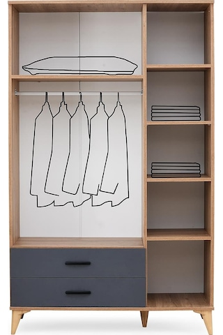 Kumsal 3 Kapılı 2 Çekmeceli Gardrop Elbise Dolabı 120x48x195cm 001