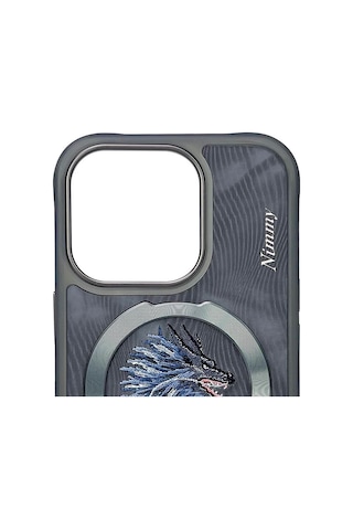 Nımmy İphone 15 Pro Max Uyumlu Magsafe Destekli 3d Gerçek Nakış İşlemeli Mavi Dragon Kılıf