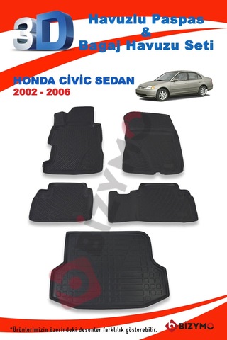 Honda Civic Sedan 2002-2006 Paspas ve Bagaj Havuzu Seti Siyah