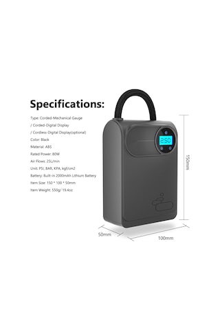 Maiyame Taşınabilir Araba Pompası - Otomatik Durdurma, 4 Modlu, Led Ekranlı, Bisiklet Ve Motosiklet Lastikleri İçin 112 Karakter