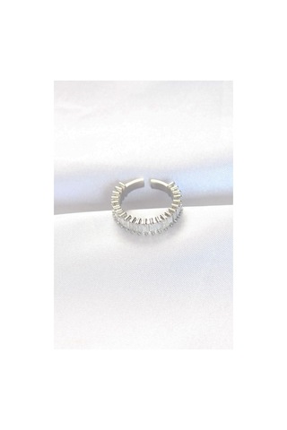 Sıralı Baget Taşlı Silver Renk Ayarlanabilir Yüzük Gümüş