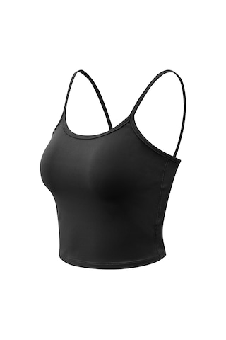 Wezone Kadınlar İçin Yoga Ve Spor Kullanımına Uygun İnce Askılı Kolsuz Kısa Üst SiYAH