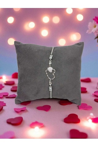 Kalp Figürlü Taş Detaylı 925 Ayar Gümüş Bileklik Gümüş