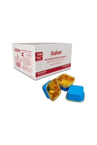 Kafem Muffin Kek Kapsülü Kare Mavi-altın 25li X 60 Paket Koli - K36 Mavi + Altın