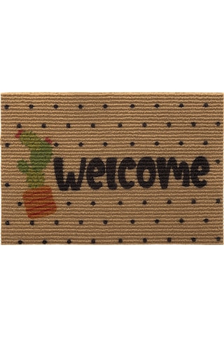 Koza Home Coco Welcome Kaktüs Paspas Dış Kapı Paspası Kıl Kapı Önü Paspası Naturel