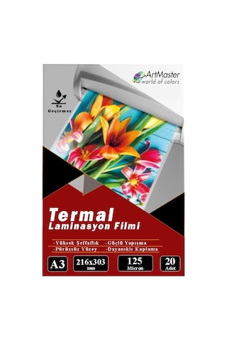 A3 Parlak Laminasyon Filmi 20 Li 1 Paket 125 Mikron Pvc Kaplama Laminasyon Kaplama Poşeti 20 Adet