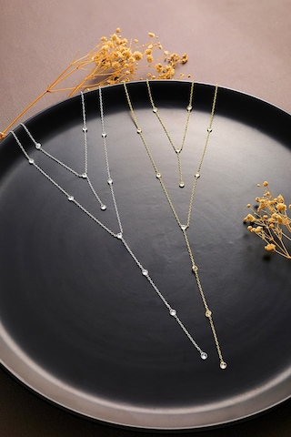 925 Ayar Gümüş Zirkon Taşlı 2 Li Y Kolye Altın