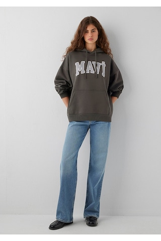 Mavi Logo Baskılı Kapüşonlu Haki Sweatshirt 1600361-71598 Yeşil