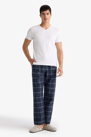 Defacto Regular Fit Beli Bağcıklı Cepli Uzun Boy Kareli Pijama Altı C6118ax25wnın247 İndigo