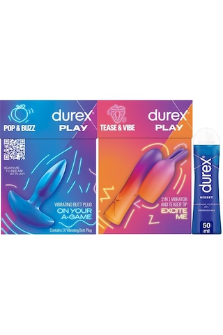 Durex Titreşimli Anal Plug Tıkaç + 2si1 Arada Titreşimli Vibratör & Uyarıcı Başlık + Play Hisset Jel 50 ML