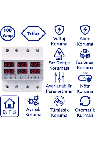 Tomzn Ayrışık Voltaj ve Akım Koruma Rölesi Gerilim Koruyucu 100A 3 Fazlı - Ev Tipi Trifaz Tomzn Ayrışık Voltaj ve Akım Koruma Rölesi Gerilim Koruyucu 100A 3 Fazlı - Ev Tipi Trifaz