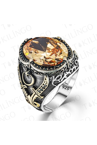 Takılingo 925 Ayar Gümüş Zirkon Taşlı Ayyıldız İşlemeli Usta İsi Erkek Yüzük Gümüş