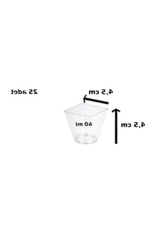 60 Ml Kapasiteli Şeffaf Plastik Mini Kare Sunum Kasesi, 25 Adet 15x9