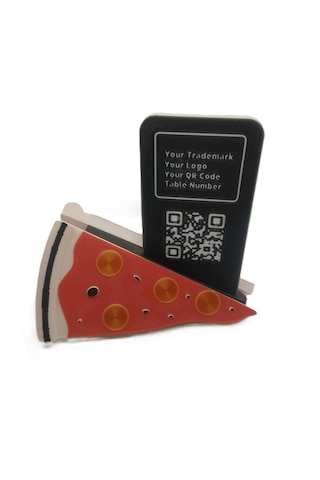 Mottopi Qr Menü Standı Pizza Dilim Tasarım / Dijital Menü Modern Stand,qr Menü Masaüstü Standı - 1 Adet Çok Renkli