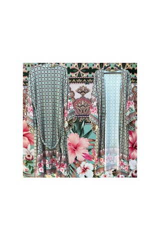 Lila Mare Geometrik Çiçekli Kimono Renkli Renkli