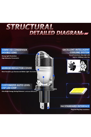 Yifomall H4 Led Far Ampulü 80w 10000lm Ip67 Su Geçirmez Araç Farı - Çift Soğutmalı