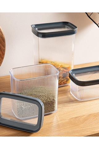 English Home Boston Plastik 3 Lü Dikdörtgen Erzak Kabı 700 + 1500 + 2000 Ml Antrasit Sku: Smg8690010197757 Açık
