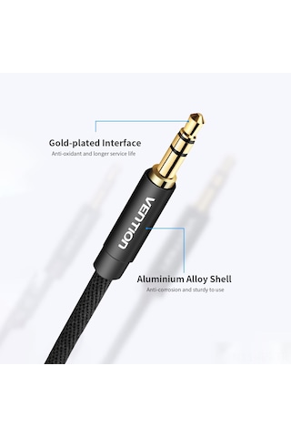 Reedark Ventıon 3.5mm Aux Ses Kablosu, 3 Metre Siyah, Gold Kaplama, Mıknatıs Bakır Çekirdek, Pvc+kumaş Örgü, Araç Hoparlörü Bağlantısı
