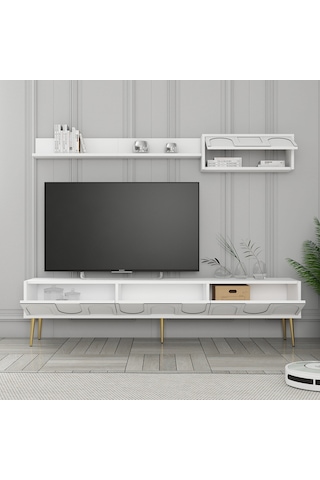 Variant Lyon Duvar Raflı Tv Ünitesi - Beyaz / Altın