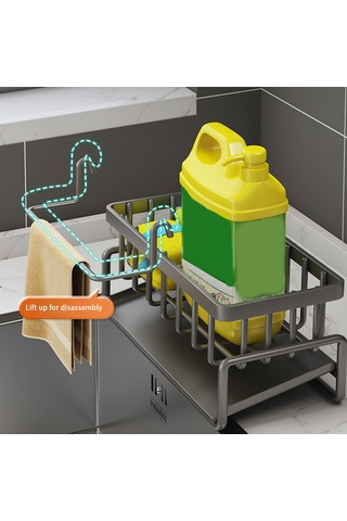 Geeroyoo Paslanmaz Çelik Mutfak Lavabo Organizatörü - Otomatik Boşaltmalı, Gri Renk, Havlu Askısı İlaveli Gümüş