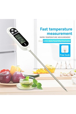 Fortunelane Dijital Gıda Termometre, Çelik Prob, -50 C/+300 C, C/f, Beyaz Beyaz