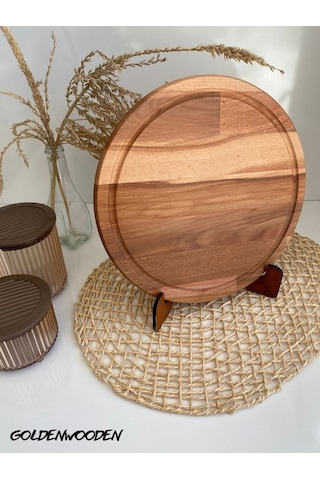 Yuvarlak Doğal Ahşap Sunum Tabağı Ahşap Sunumluk Kayın/gürgen Çap:30cm